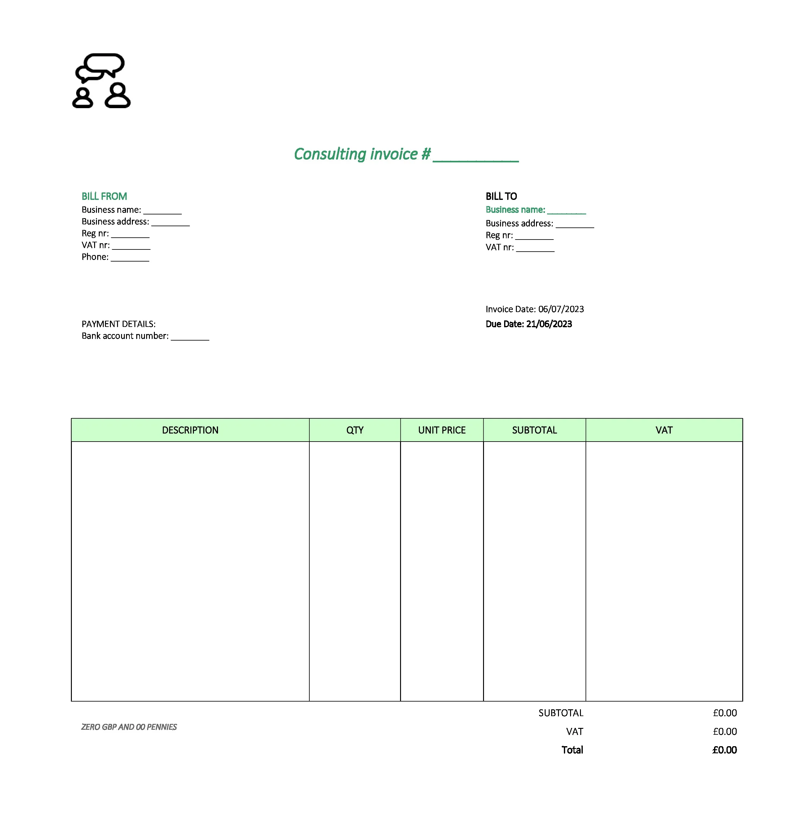 with logo consulting invoice template UK Excel / Google sheets