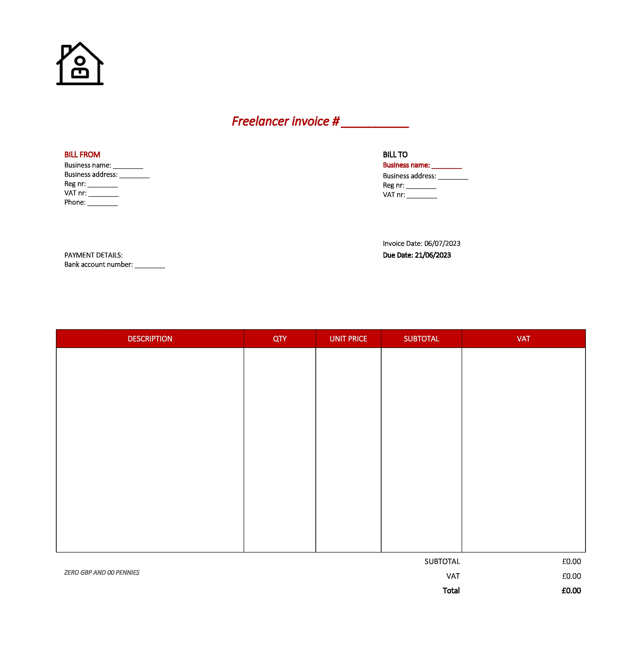 best freelancer invoice template UK Excel / Google sheets