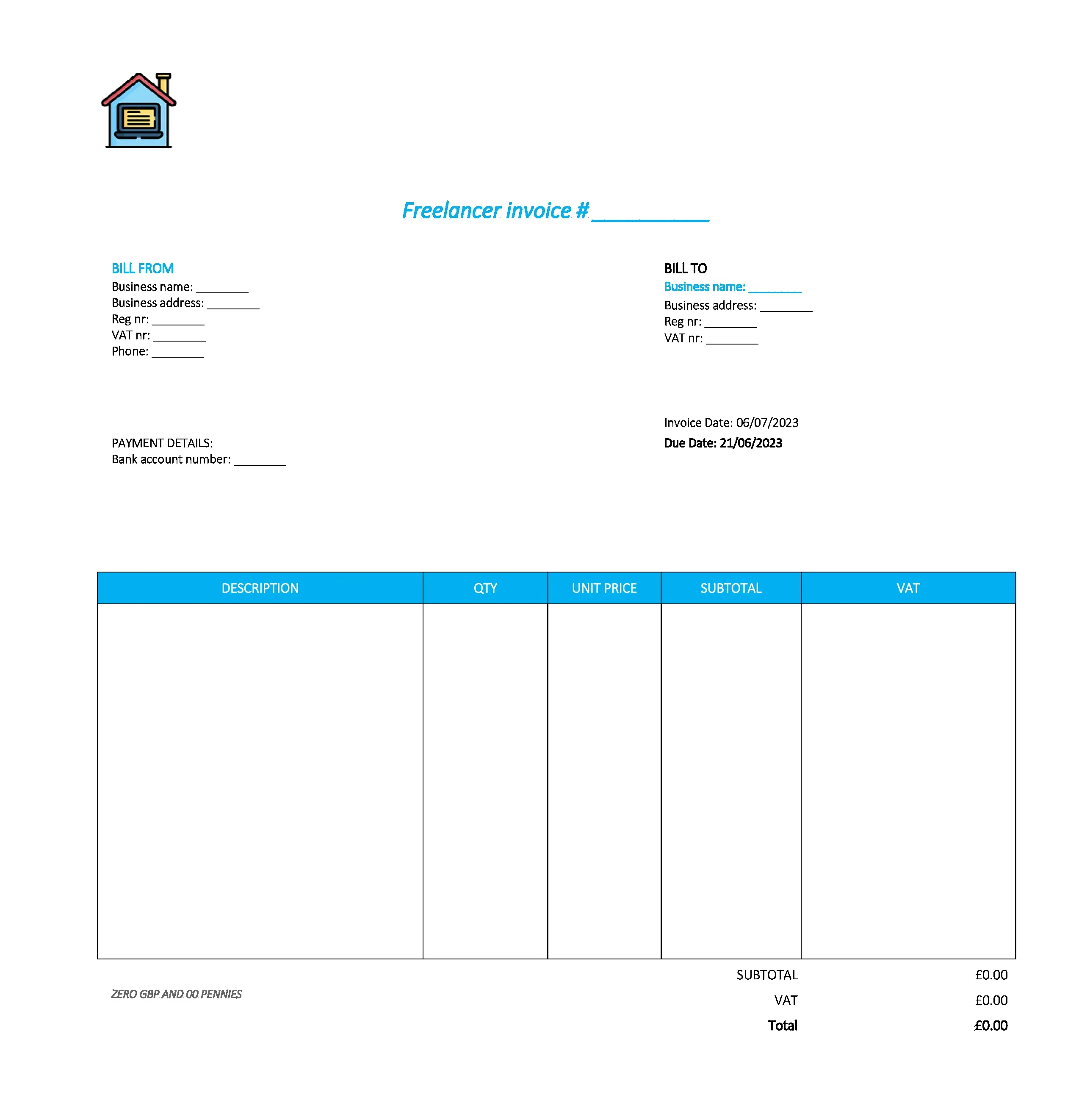 good freelancer invoice template UK Excel / Google sheets