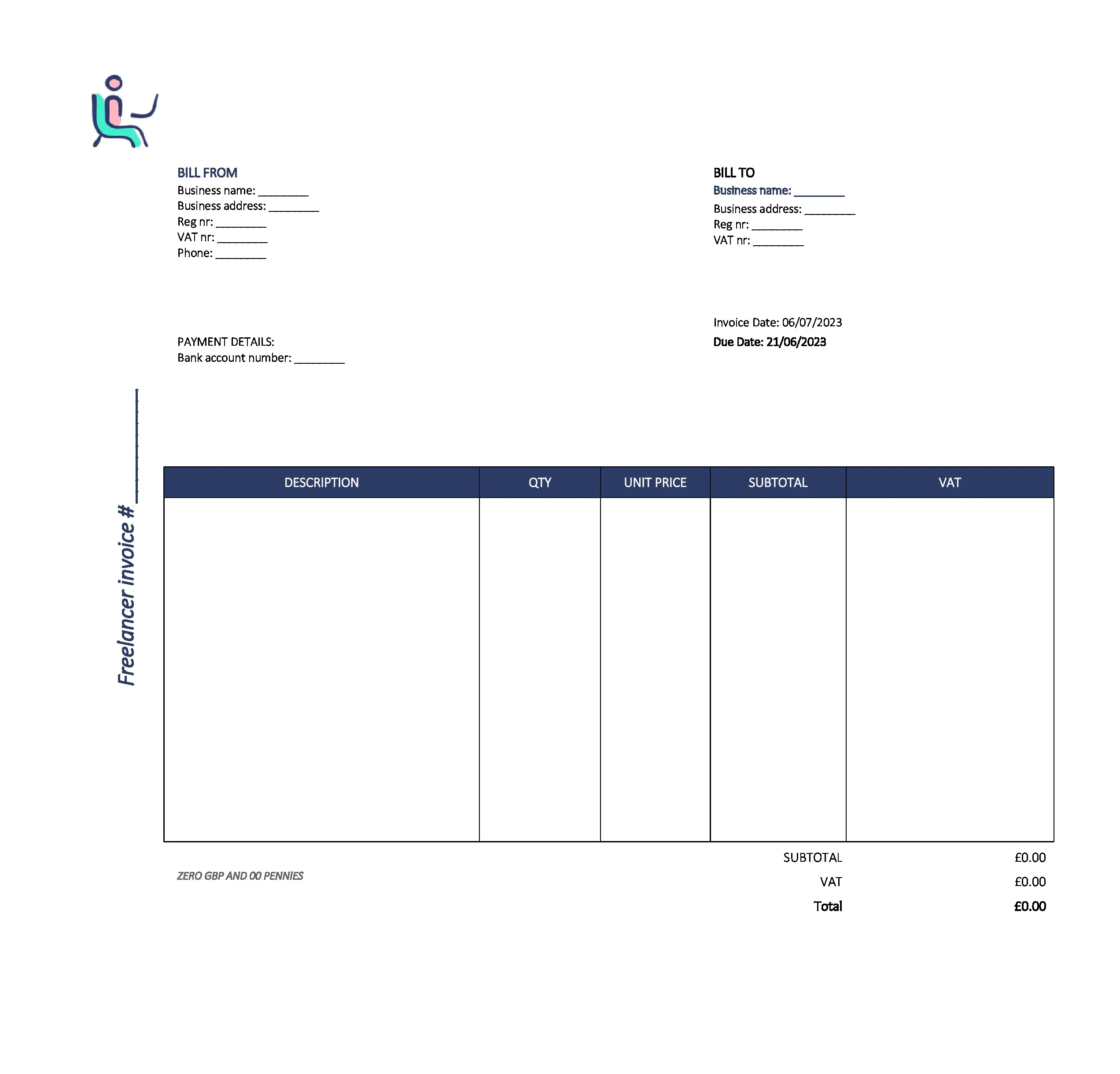 new freelancer invoice template UK Excel / Google sheets