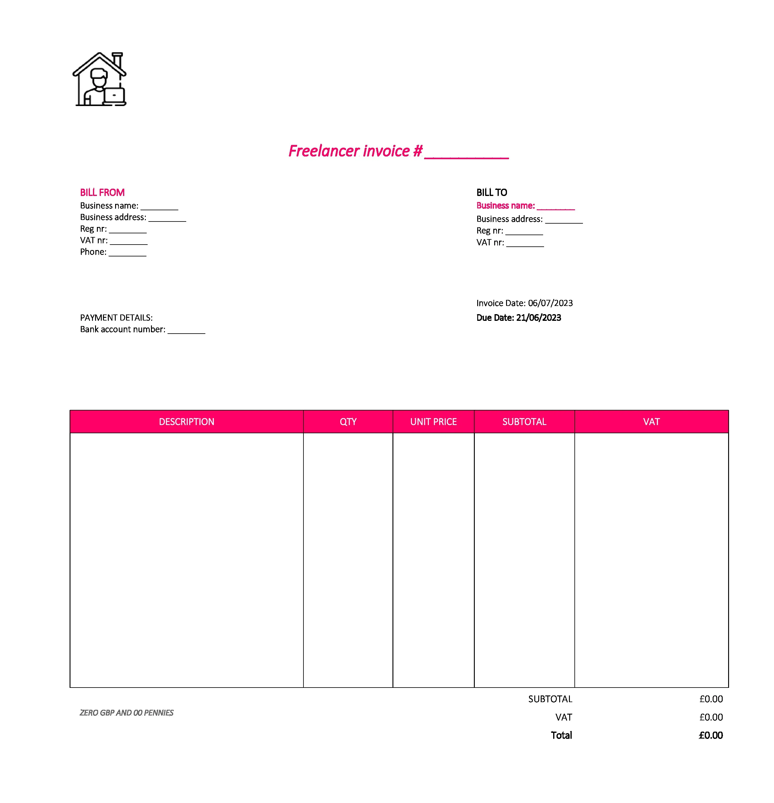 nice freelancer invoice template UK Excel / Google sheets