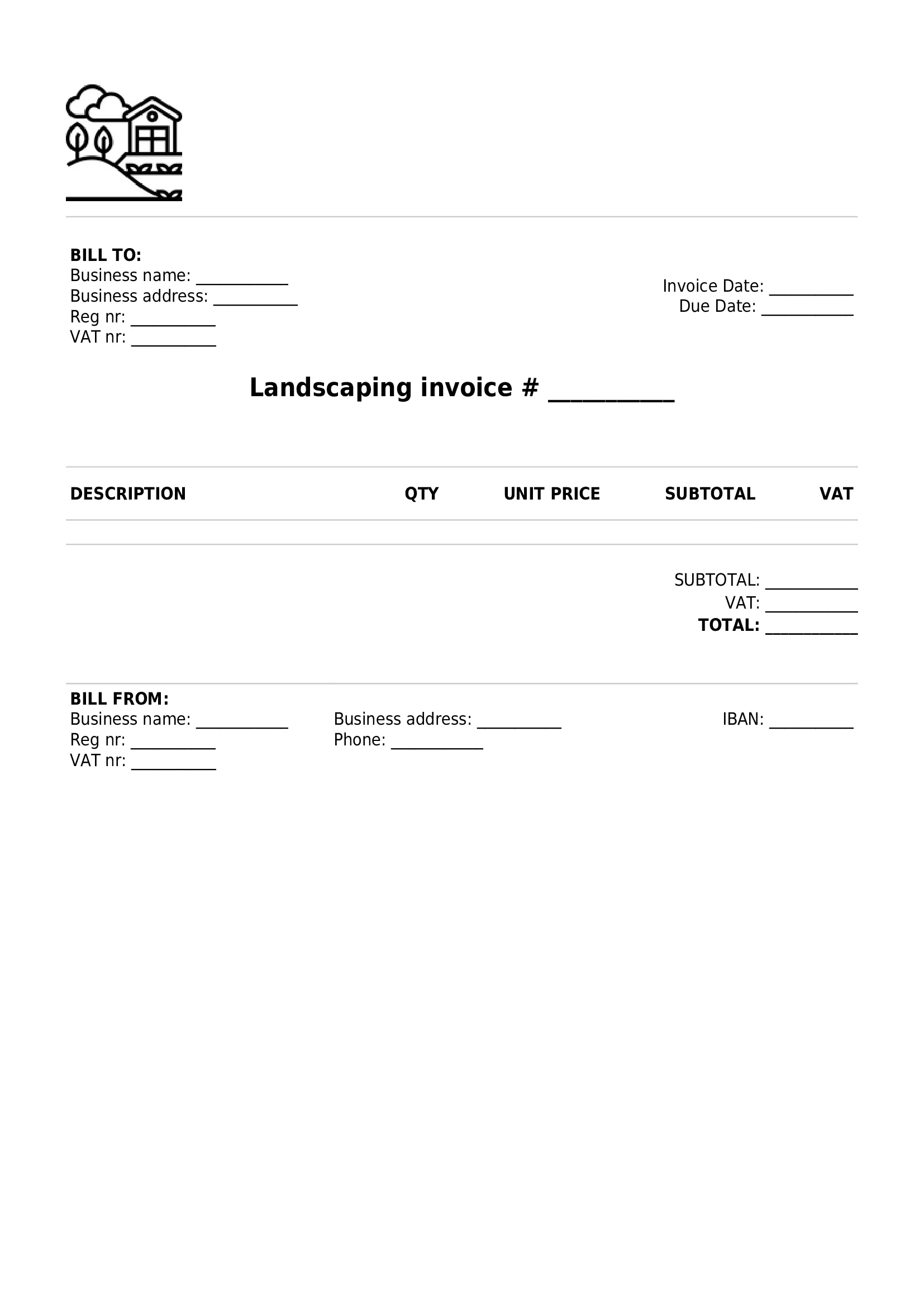 simple landscaping invoice template UK PDF