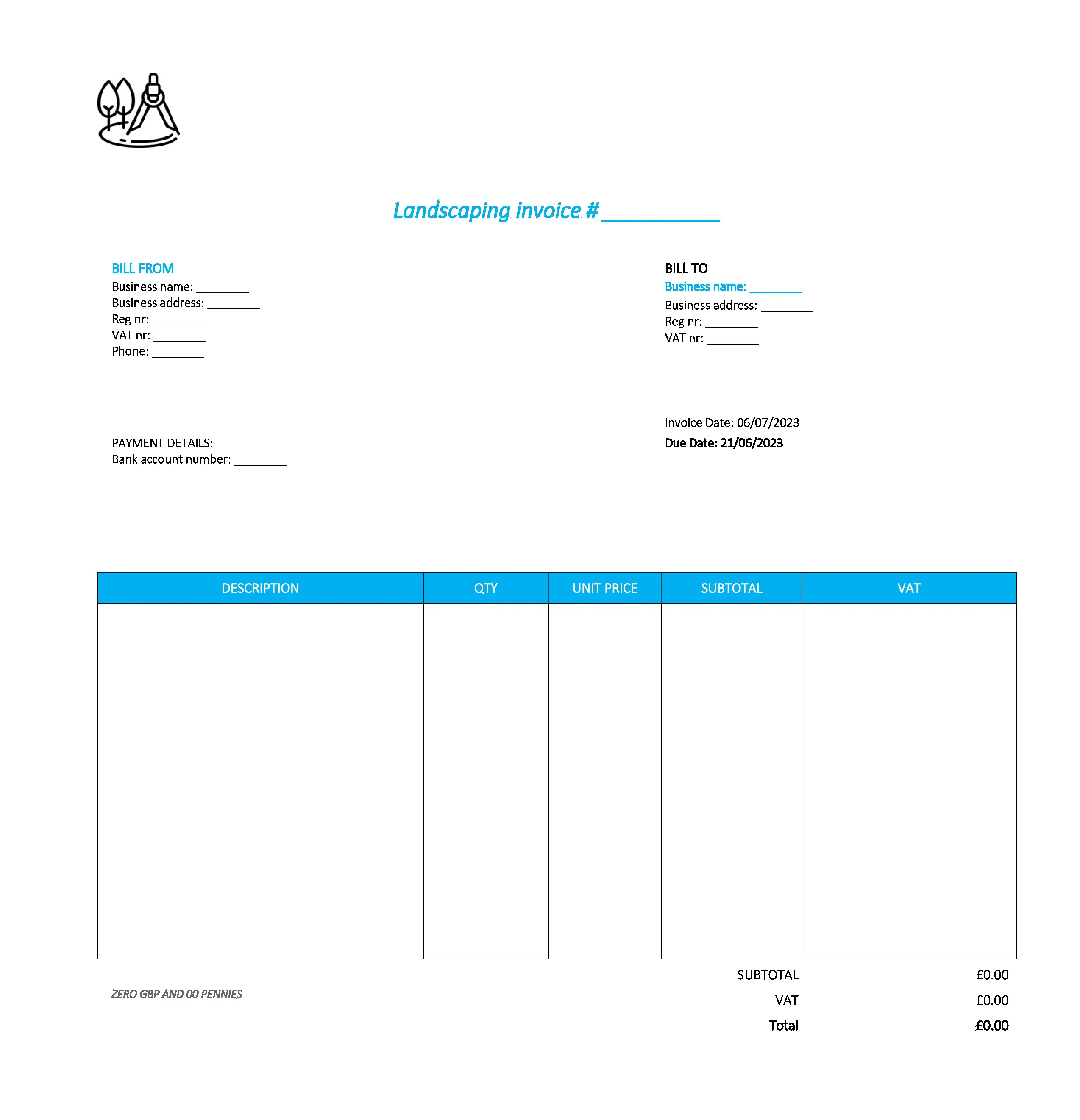 good landscaping invoice template UK Excel / Google sheets