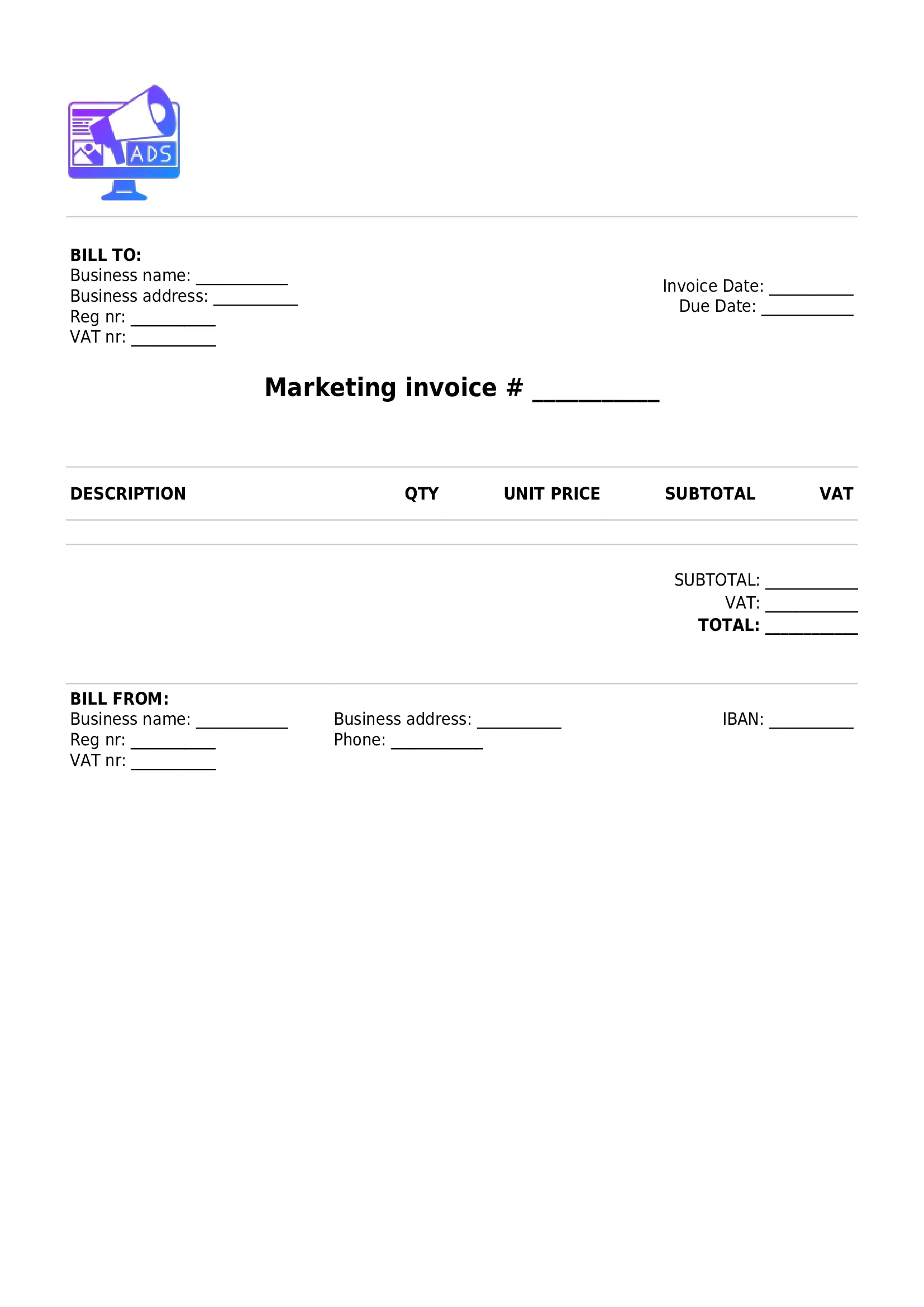 simple marketing invoice template UK PDF