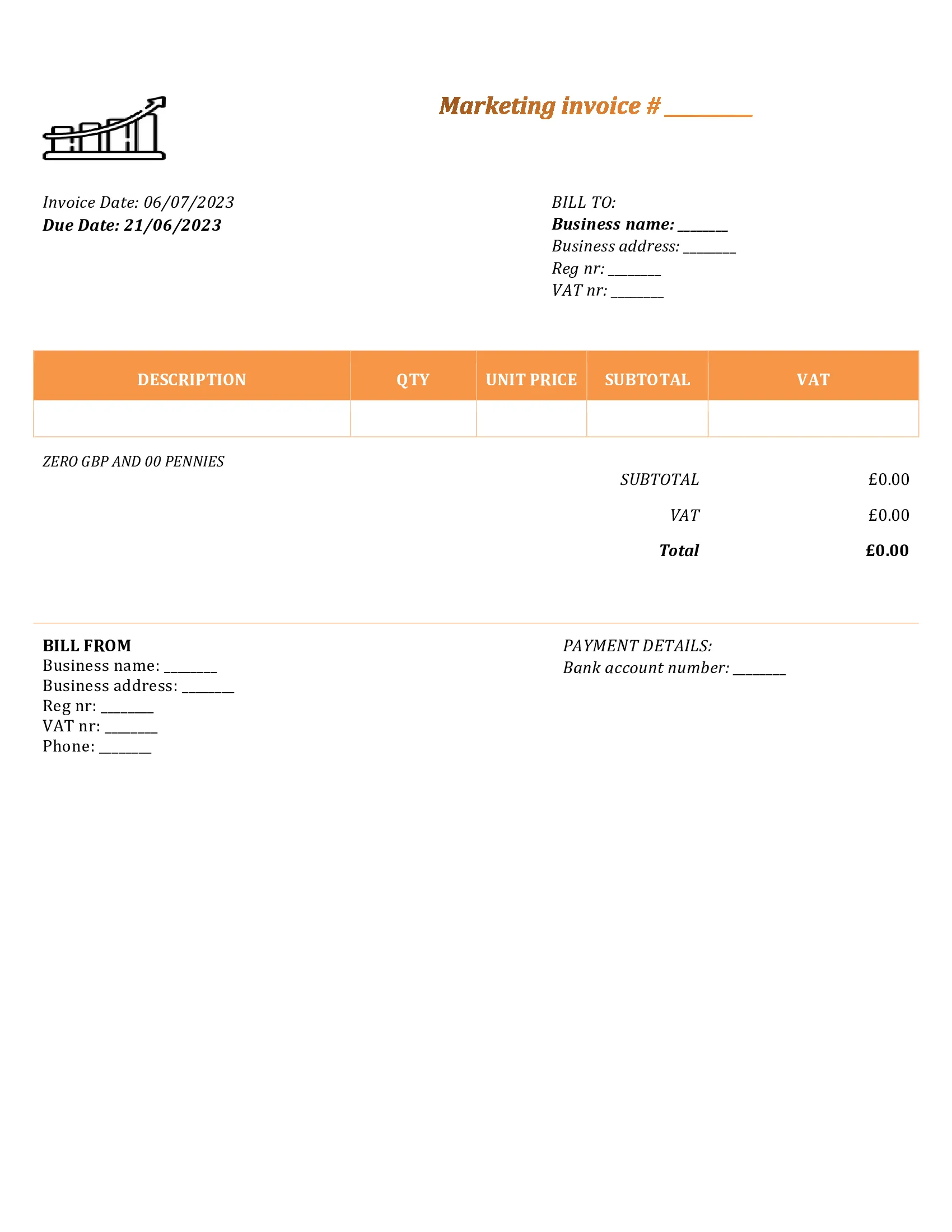 personal marketing invoice template UK Word / Google docs