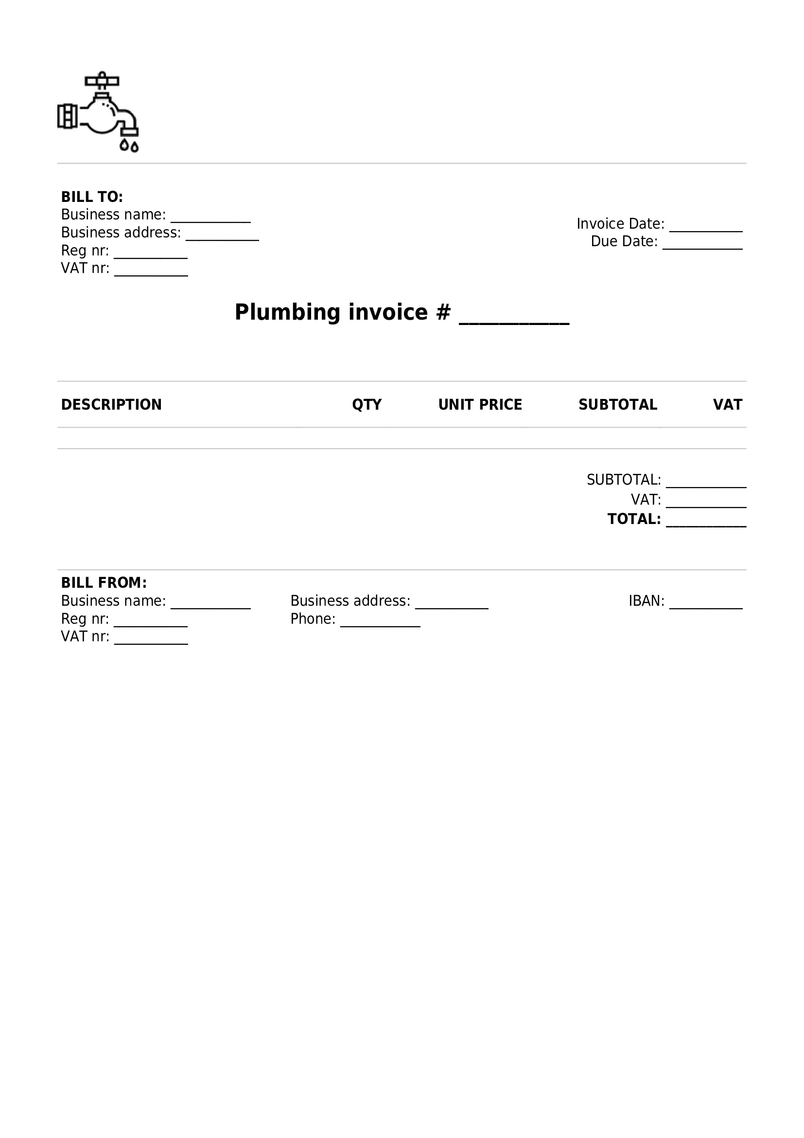 simple plumbing invoice template UK PDF