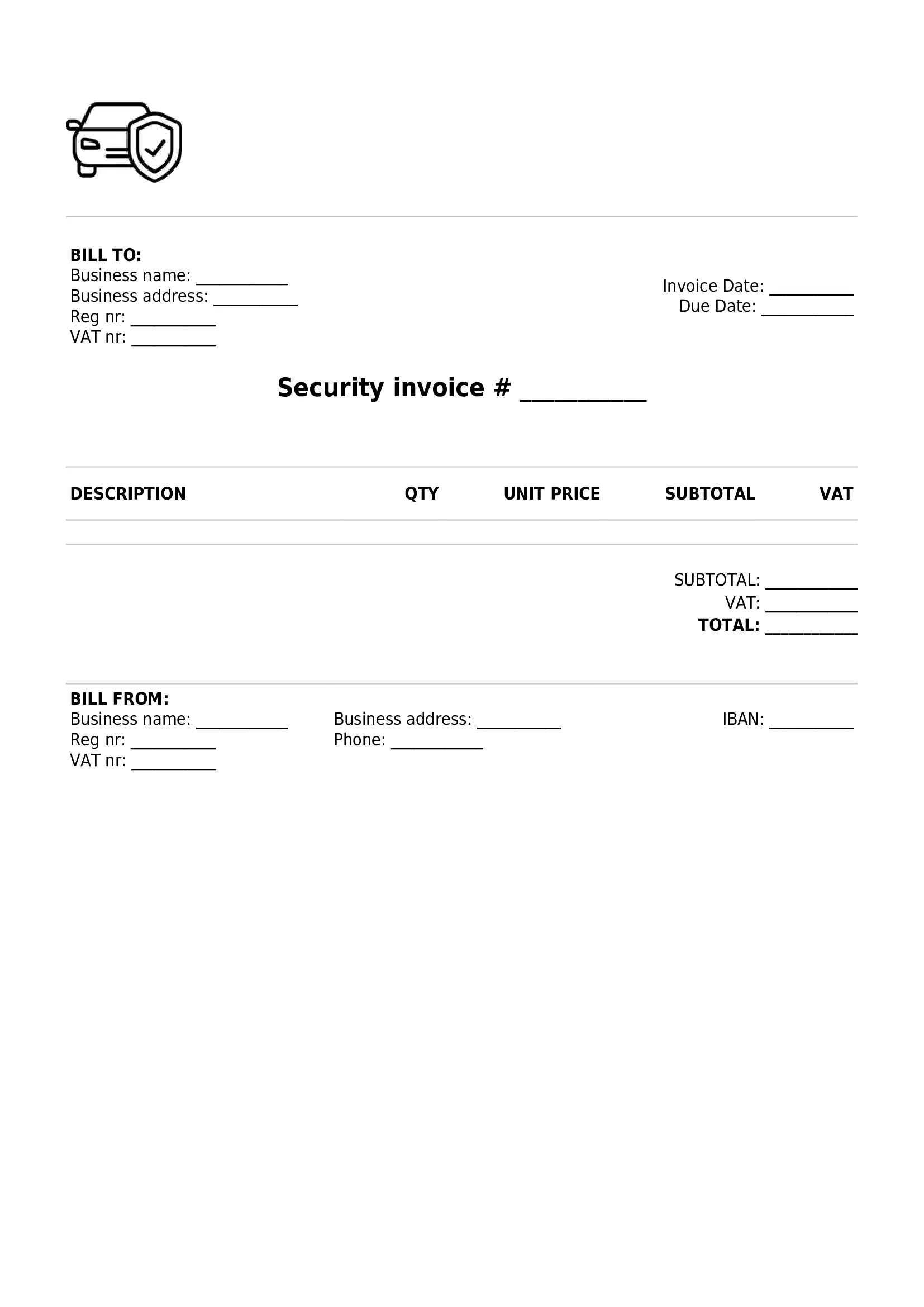 simple security invoice template UK PDF