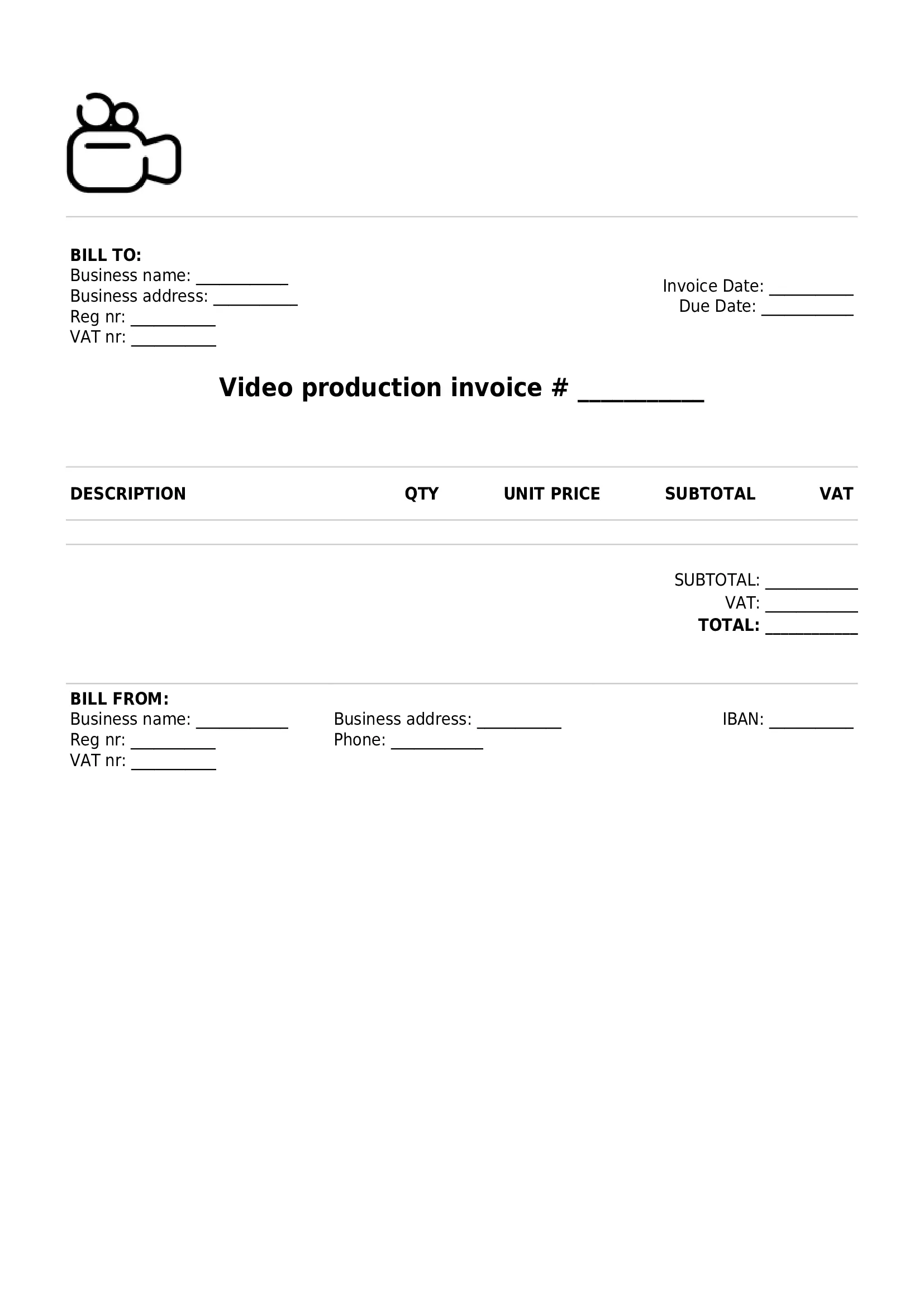 simple video production invoice template UK PDF